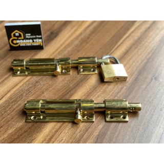 Chốt cổng bằng đồng thau, chốt cửa có móc dùng khóa ĐB 225X15mm