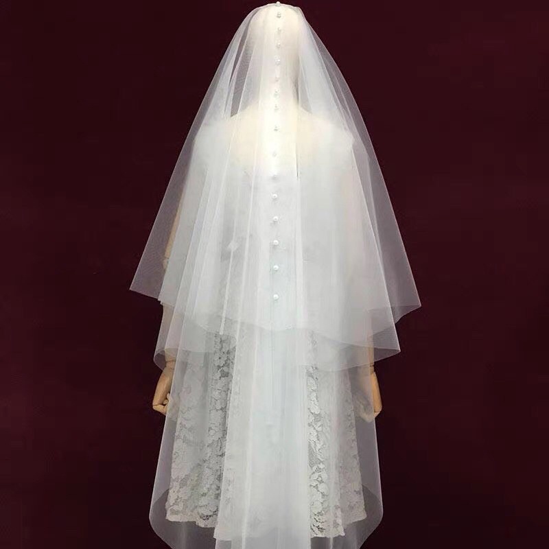 Voan 2 tầng đính hạt trai thẳng dài 95cm