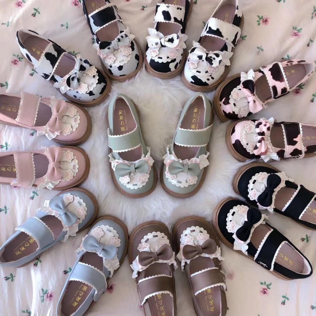 Giày Da Mũi Tròn Phong Cách lolita Hàn Quốc Dễ Phối Đồ