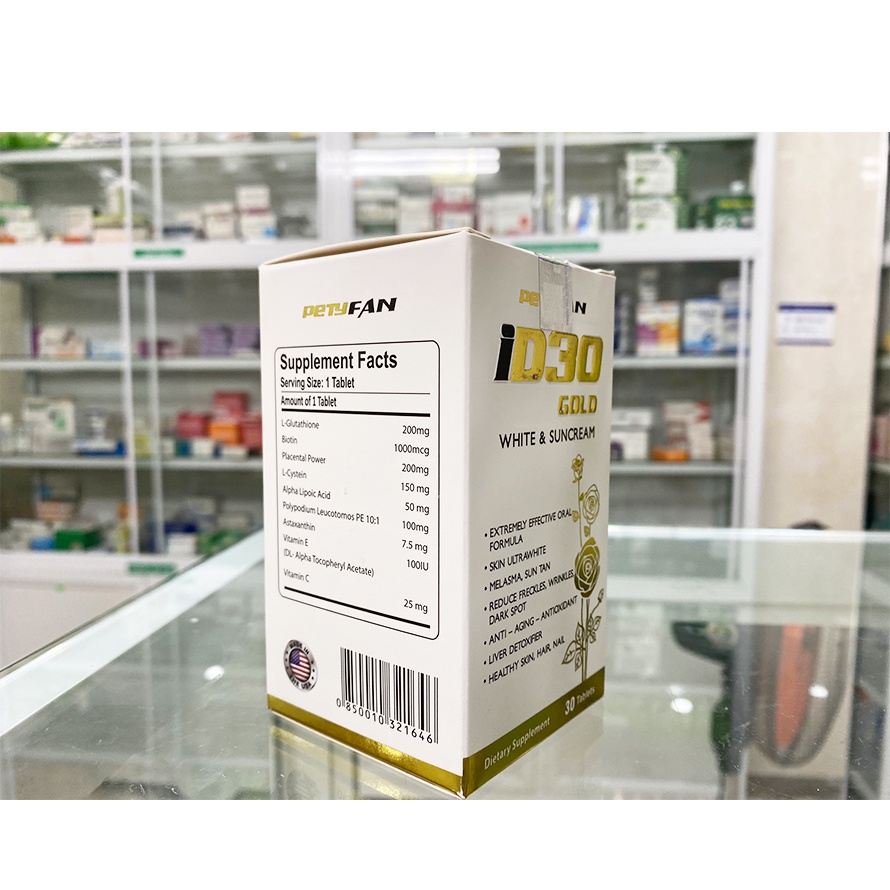 Viên uống trắng da chống nắng ID30 Gold white & suncream chính hãng hỗ trợ sáng da, mịn da, chống oxy hóa làn da