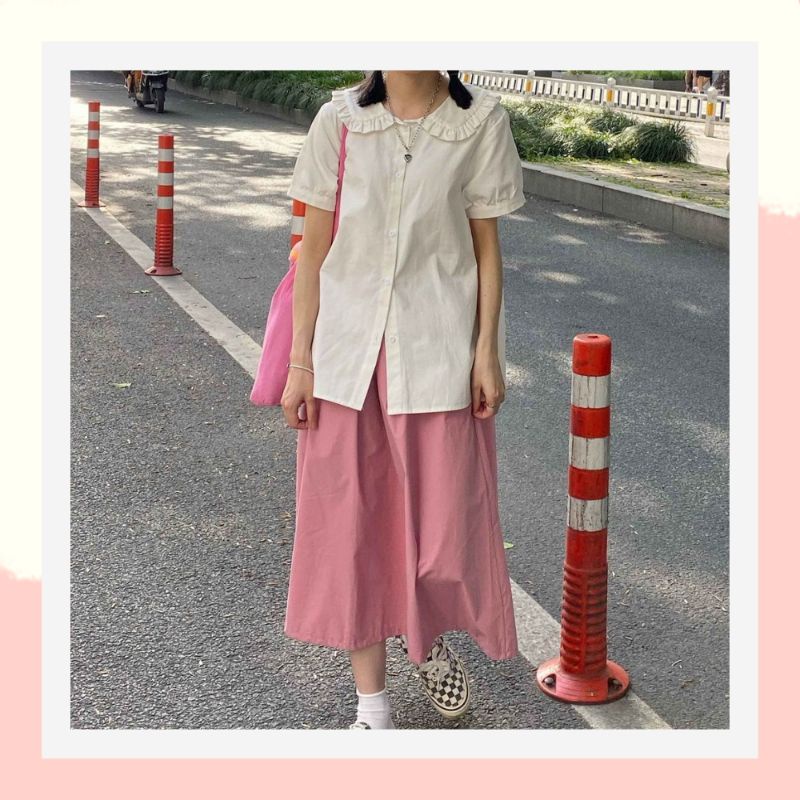 Chân váy dài đẹp bigsize dễ thương phong cách hàn quốc,chân váy dài qua gối cho người thấp trẻ trung màu hồng 09