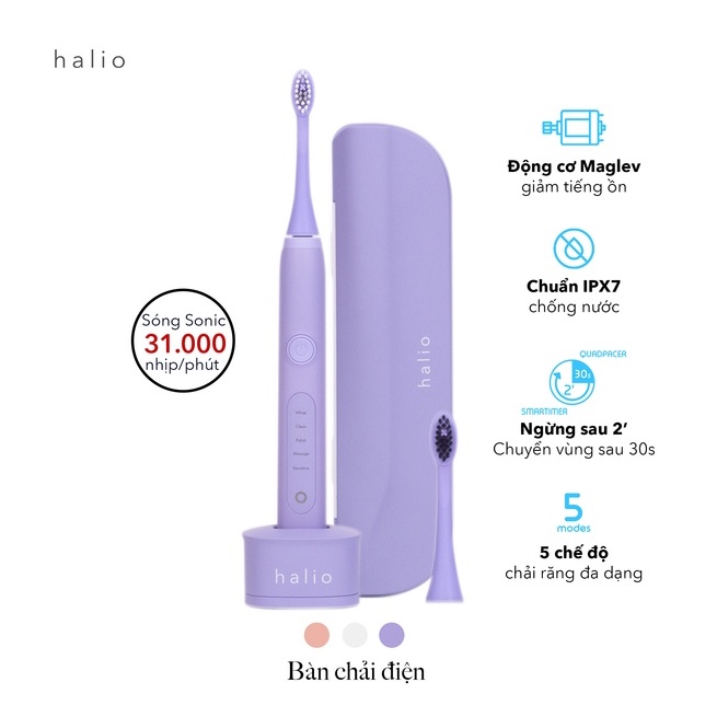 Combo Bàn Chải Điện Halio Sonic Whitening Electric (Periwinkle & Midnight)