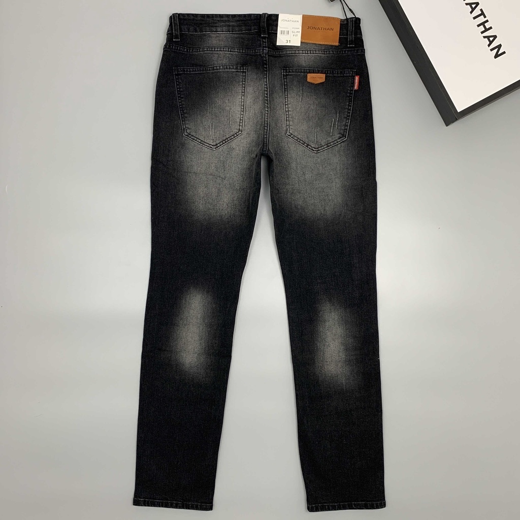 Quần jean nam đen mài xước wash sáng JONATHAN QJ053 vải denim trơn cao cấp co dãn nhẹ 4 chiều, form dáng chuẩn đẹp