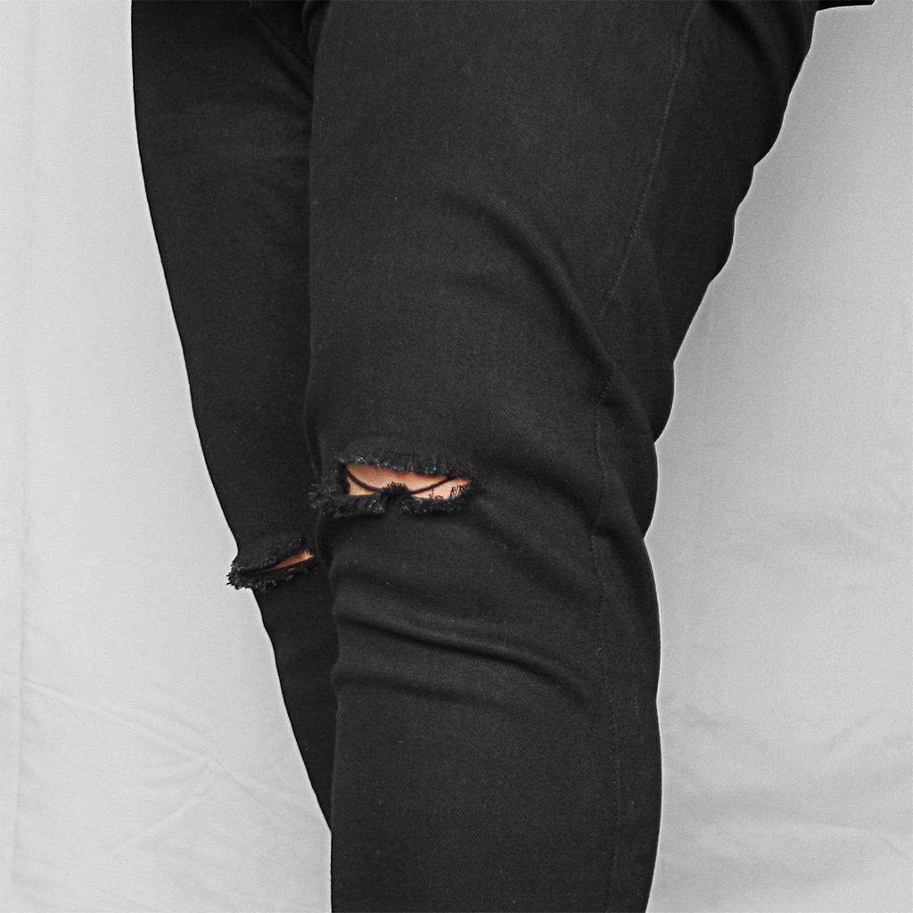 Quần Jean Rách gối Đen 80 -130kg, Quần Jean Nam Co Giãn