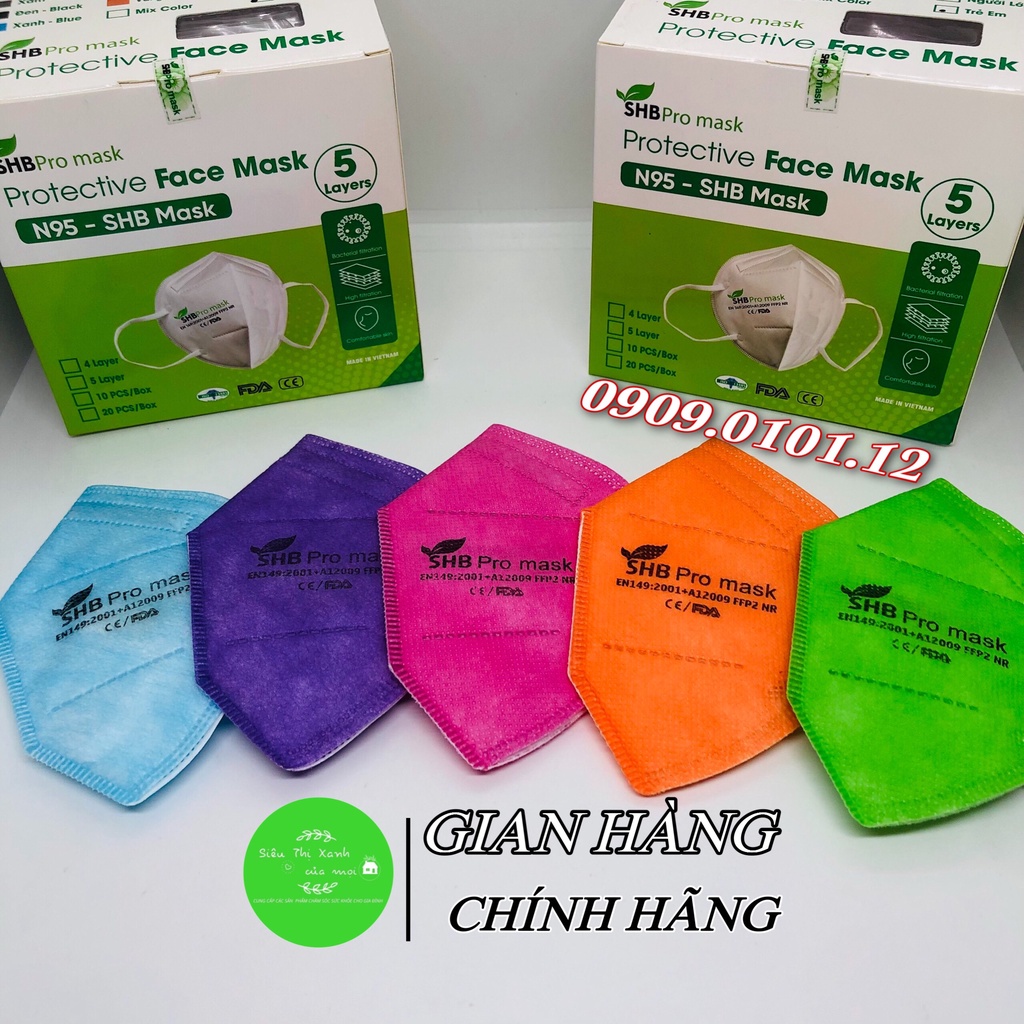 (Combo 5 Hộp) Khẩu trang n95 trẻ em có van thở SHB pro mask hộp 10 cái, kn95 em bé chính hãng chuẩn FFP2