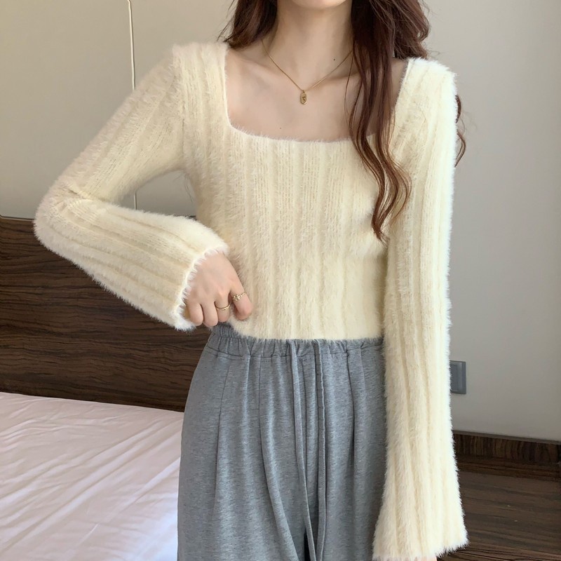 Áo Khoác Cardigan Dệt Kim Cổ Vuông Dáng Ôm Thời Trang Thu Đông Mới
