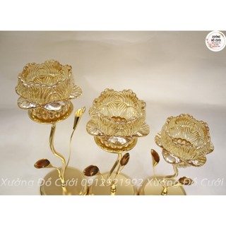 Bộ 3 chân nến hoa pha lê - CN159