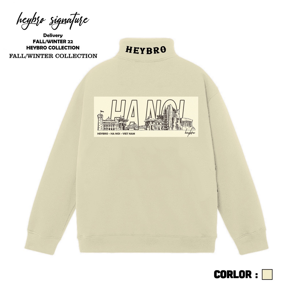 Áo sweater nỉ bông half zip HEYBRO / Sweater Unisex nam nữ