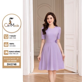 Đầm công sở CITI MODE FASHION thiết kế dáng xoè chân váy xếp ly đính hoa eo DH3748