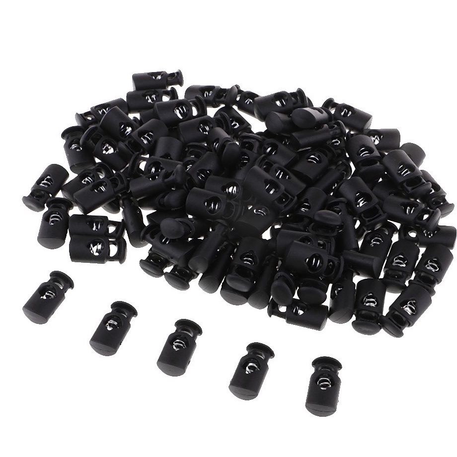 Nút chặn đầu dây rút lò xo bằng nhựa tròn màu đen tiện dụng