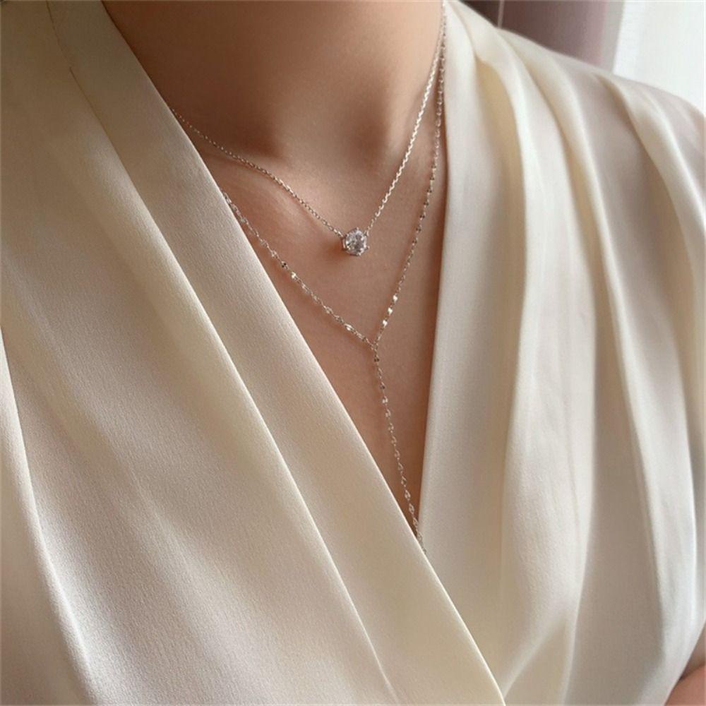 ANEMONE Vòng cổ Chữ Y Hai Lớp Đính Đá Phong Cách Cổ Điển Thanh Lịch Dành Cho Nữ