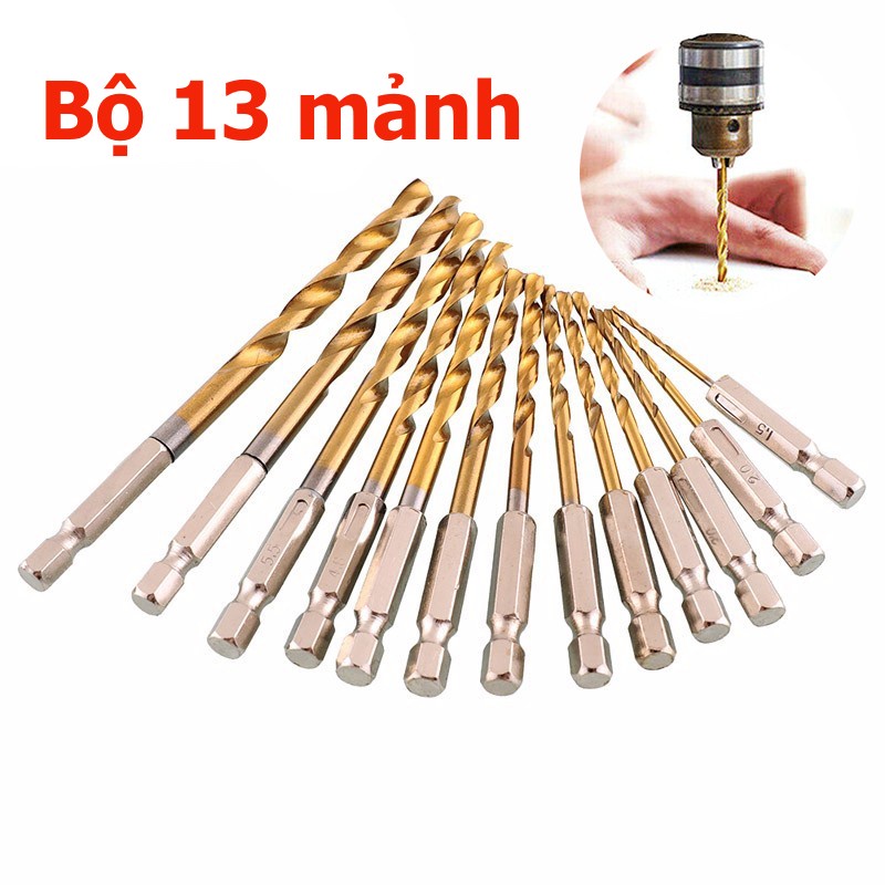 Bộ 13 Mũi Khoan Chất Liệu Thép Gió HSS Bọc Titanium VITO Chuôi Lục Giác Khoan Gỗ, Nhựa