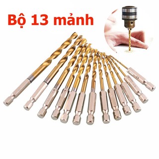 Bộ 13 Mũi Khoan Chất Liệu Thép Gió HSS Bọc Titanium VITO Chuôi Lục Giác Khoan Gỗ, Nhựa