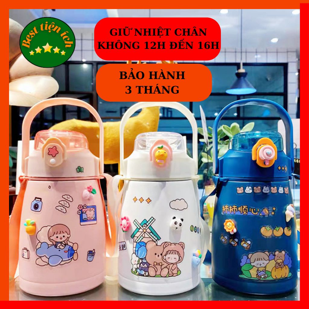 Bình giữ nhiệt mini cute 1000ml ,bình nước giữ nhiệt inox có ống hút