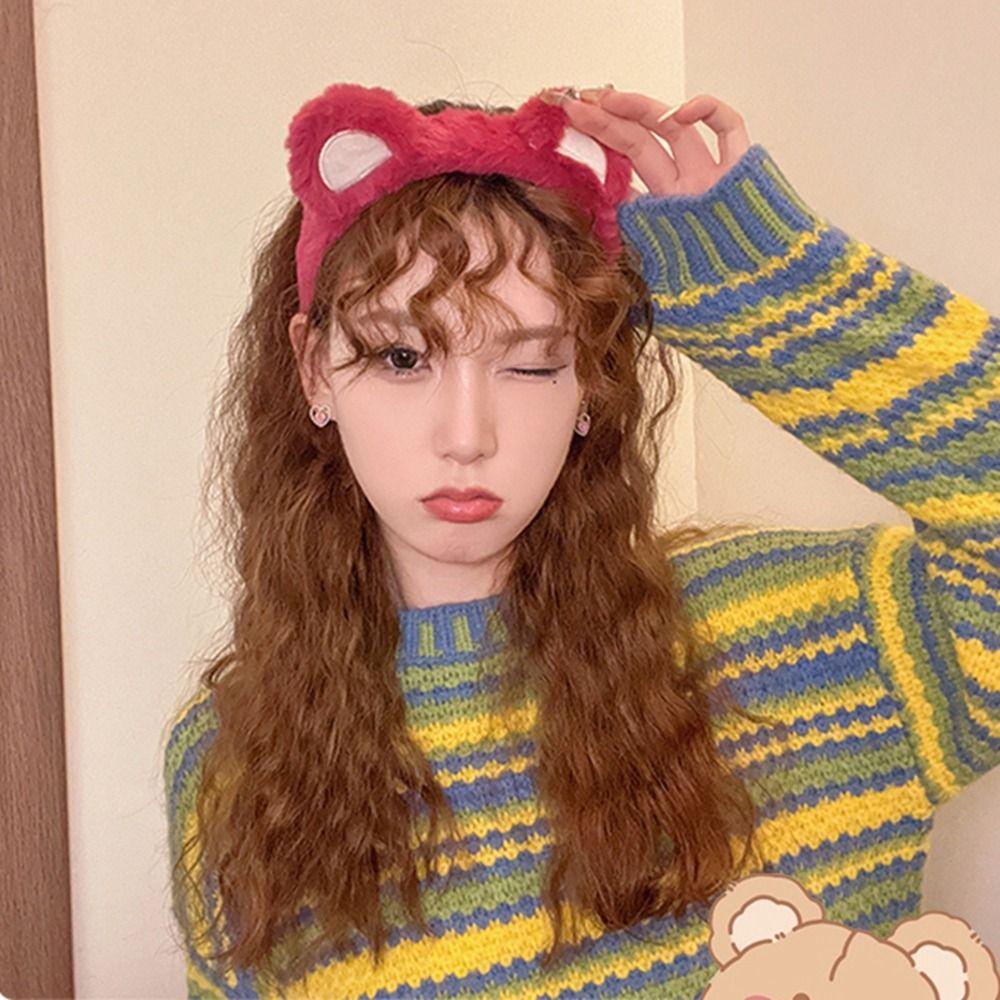 AROMA Băng Đô Cài Tóc Vải Bông Hình Gấu Hồng Dễ Thương Chống Trượt Rửa Mặt Cho Bé Gái