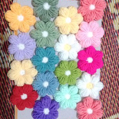 Hoa len mini làm túi xách, áo handmade nhiều màu