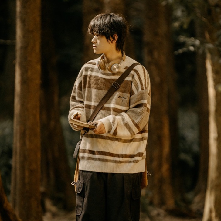 Áo Sweater Dệt Kim Tay Dài Cổ Tròn Họa Tiết Kẻ Sọc Thời Trang Thu Đông 2022 Cho Nam