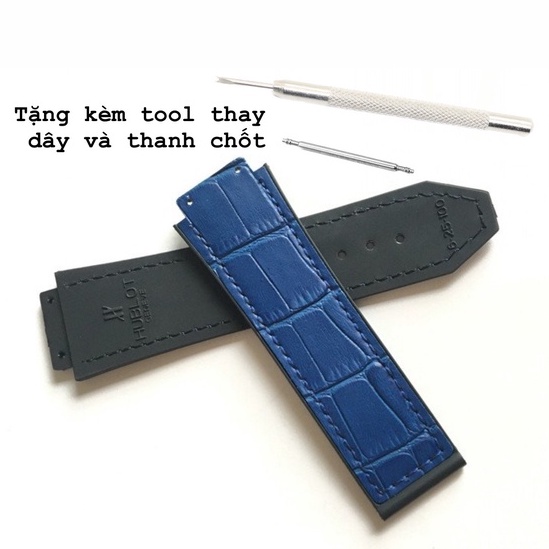 Dây Hublot da vân cá sấu xanh dương [ tặng tua vít thay dây]