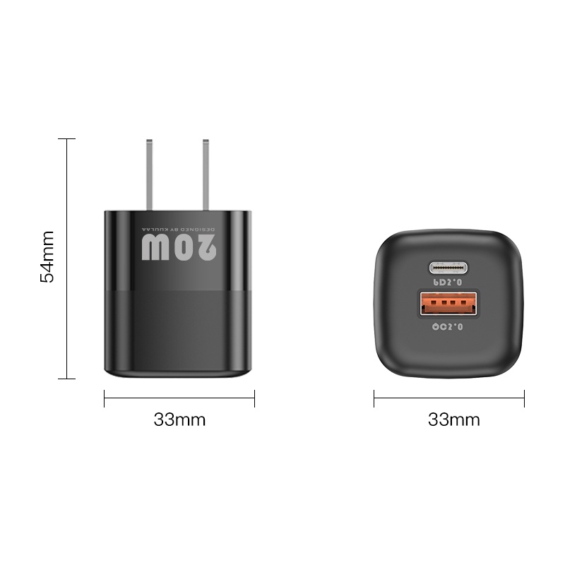 KUULAA 20W PD QC 4.0 3.0 Hai cổng sạc nhanh Bộ sạc cắm tường du lịch cho Android Samsung Huawei