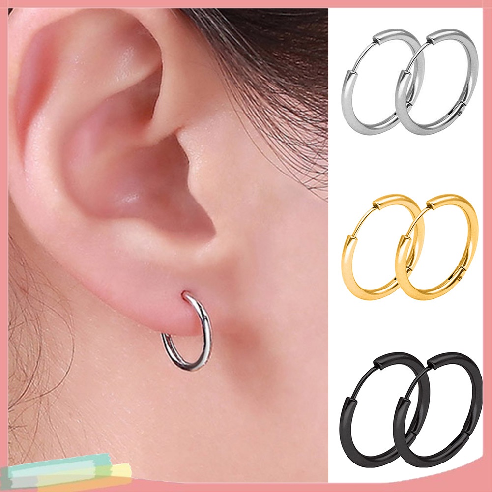 1 Đôi Khuyên Tai Tròn Chất Liệu Thép Không Gỉ Thời Trang
