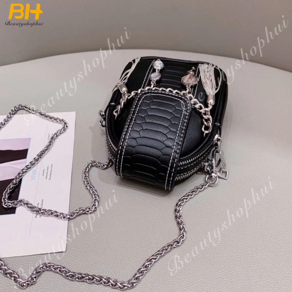 Túi Đeo Chéo Đựng Điện Thoại Đính Đá Tua Rua Thời Trang Dành Cho Nữ