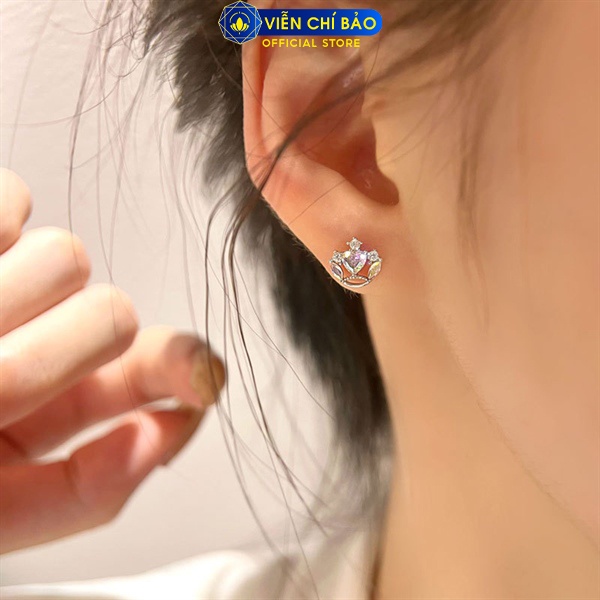 Bông tai trái tim cách điệu đính đá đa sắc chất liệu bạc Thái 925 thời trang phụ kiện trang sức nữ Viễn Chí Bảo B000355