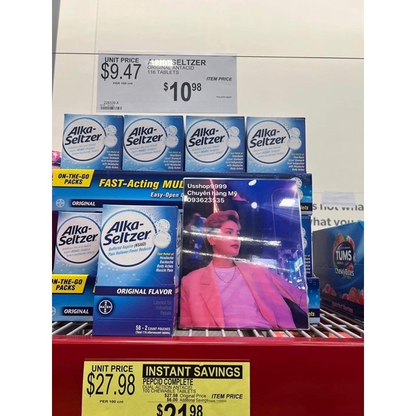 Viên sủi Mỹ đau dạ dày đầy hơi Alka Seltzer gói lẻ 2 viên Của Mỹ