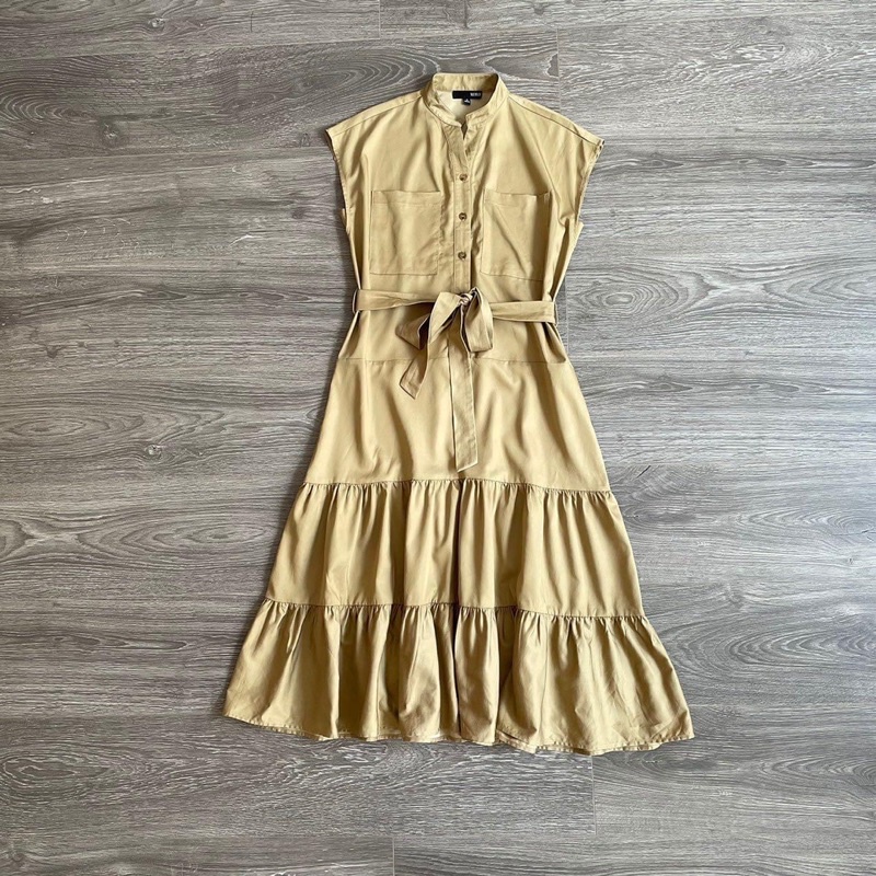 Đầm somi cổ trụ thắt nơ eo