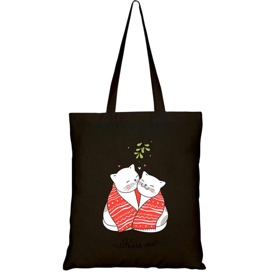 Túi Tote GINKO Vải Canvas có dây kéo khóa (có túi con) in hình Couple cat HT81