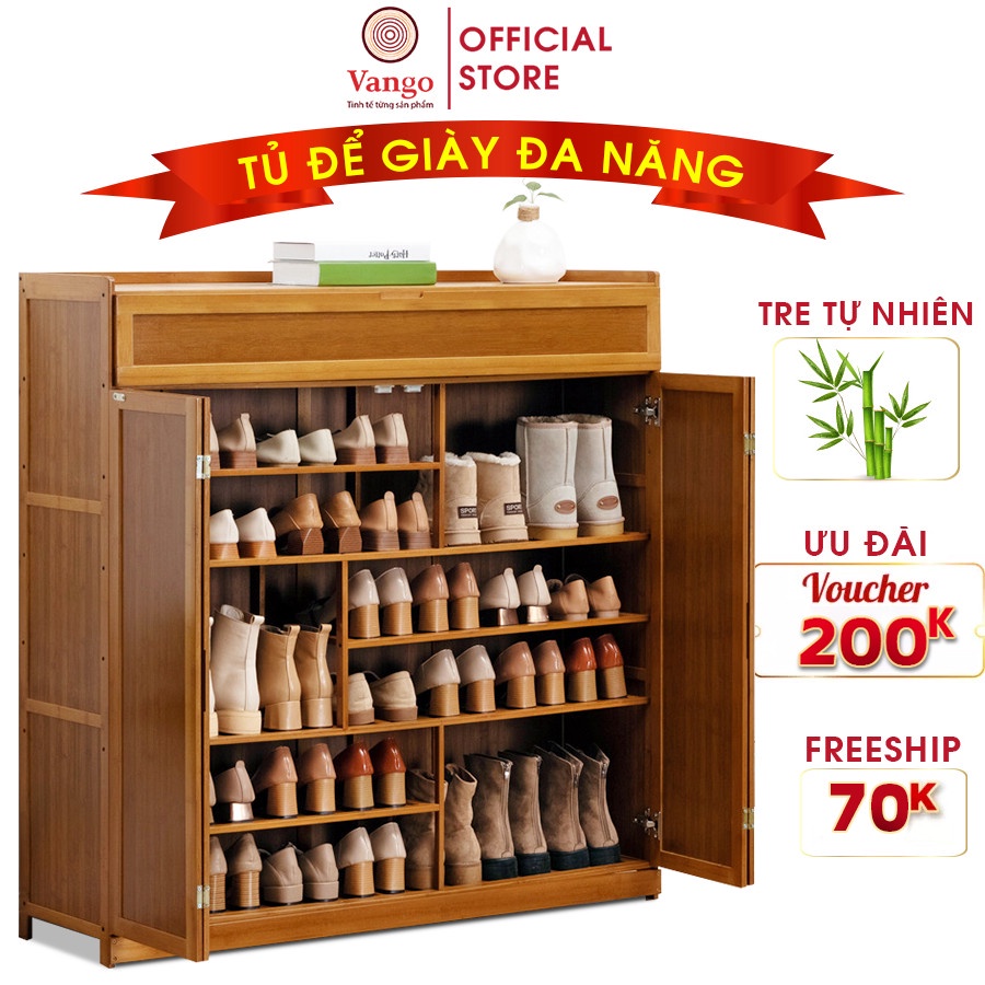 Tủ để giày dép gỗ tre tự nhiên Vango V11 hiện đại, sang trọng, sơn phủ bóng chống nước, chống mối mọt cao cấp