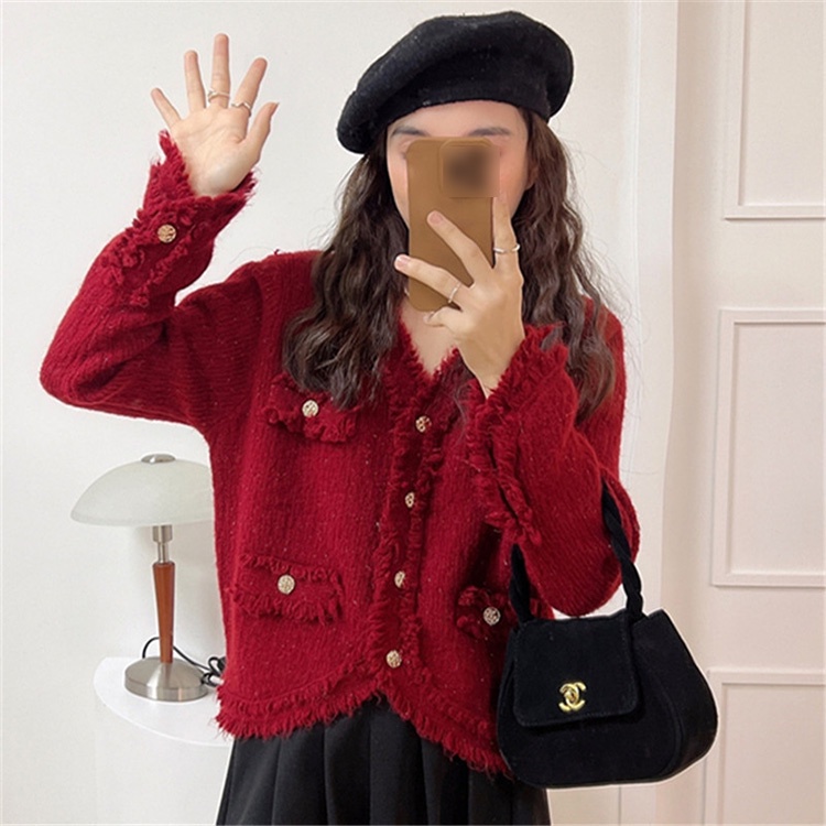 IELGYÁo cardigan Dệt Kim Tay Dài Dáng Rộng Cổ Chữ V Màu Sắc Ngọt Ngào Cho Nữ