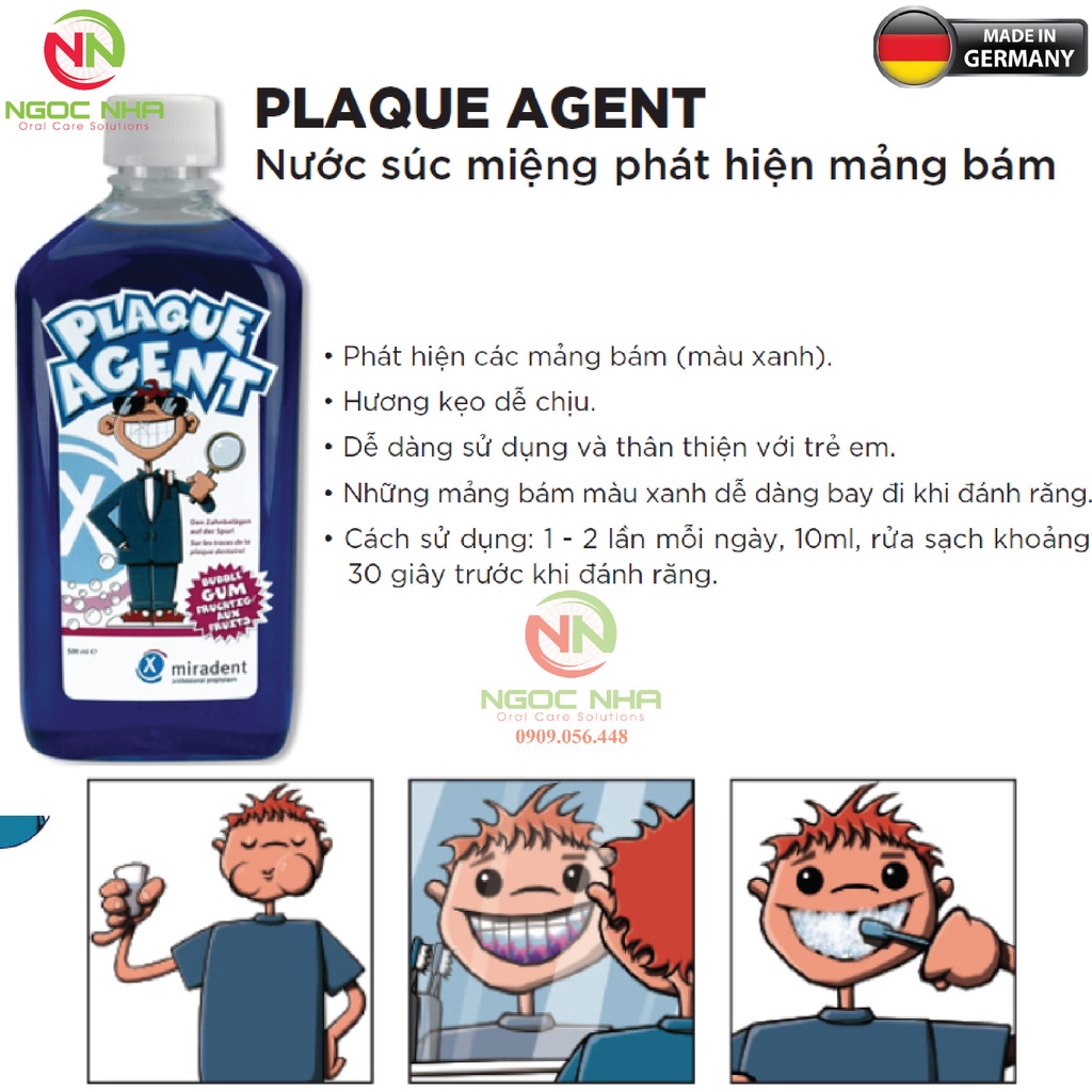 Nước súc miệng phát hiện mảng bám (chỉ thị mảng bám) Miradent Plaque Agent / Đức