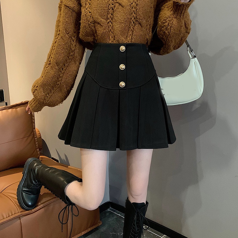 IELGY IELGY Chân Váy Len Xếp Ly Dày Dặn Màu Sắc Đơn Giản Phong Cách Hàn Quốc Cho Nữ