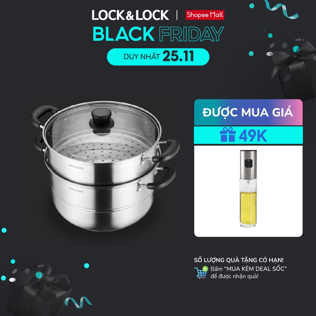 Nồi hấp 2 tầng bằng Innox Lock&Lock 28cm - LLH1282