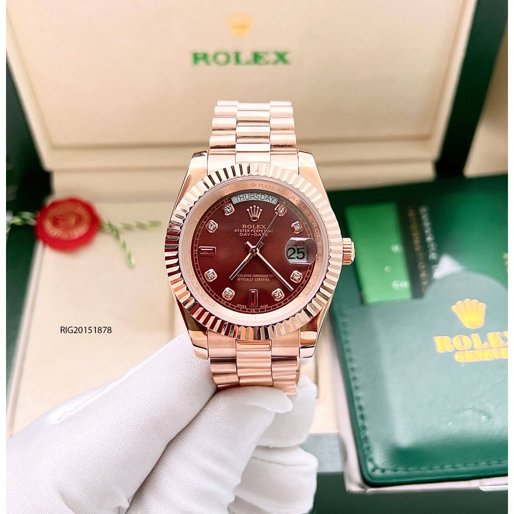 ĐỒNG HỒ NAM RL Oyster Perpetual day Date vàng hồng trơn 41mm - AUTOMATIC- DÂY THÉP 316- BẢO HÀNH 24 THÁNG