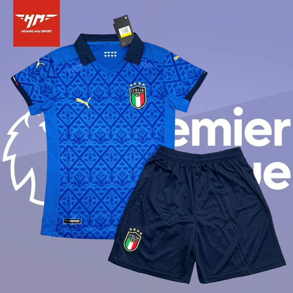 Bộ quần áo thể thao bóng đá- set thể thao đá banh đội tuyển Italia màu xanh dương chất vải fex thái