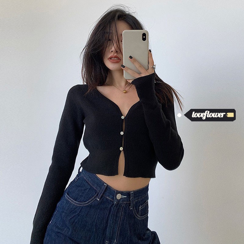 Áo Cardigan Cổ Chữ V Dáng Ôm Phong Cách Pháp Thanh Lịch