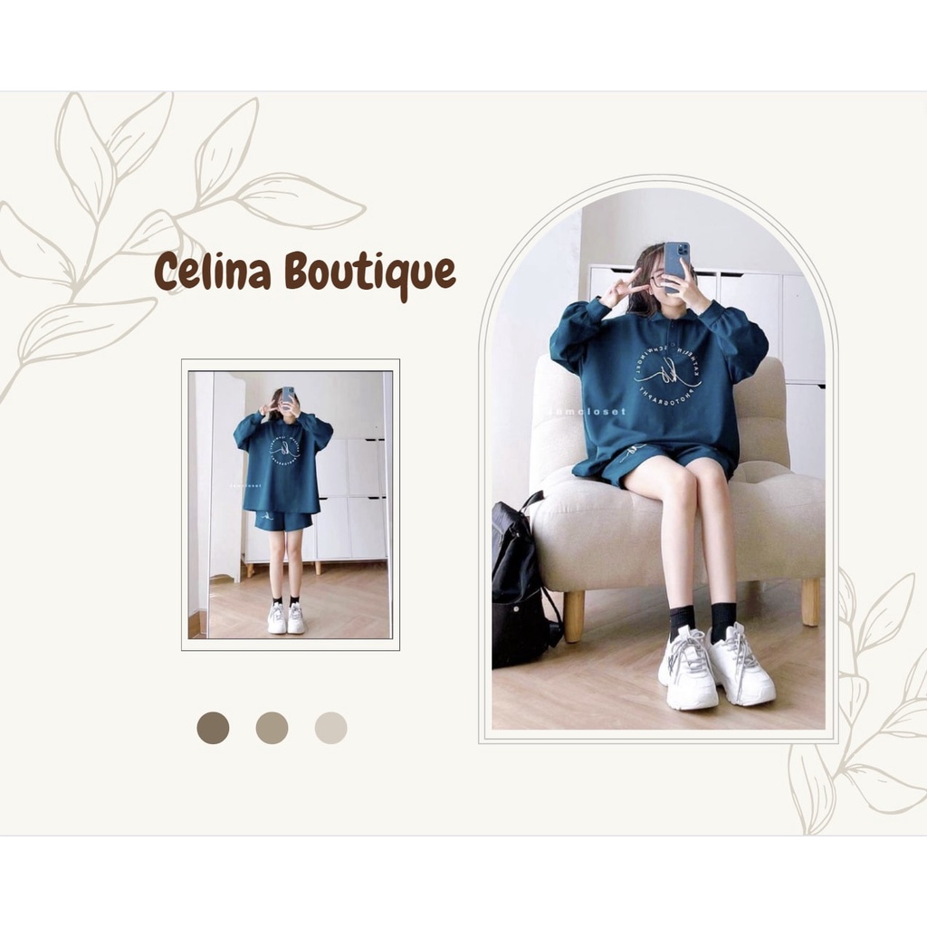 Set áo thun cổ polo quần kèm quần màu xanh trendy Katherin CELINA BOUTIQUE