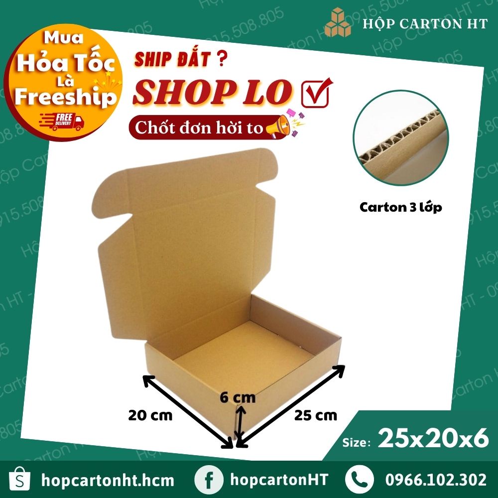 Hộp Carton Nắp Gài 25x20x6 Hộp Giấy Nắp Cài Đóng Hàng Quần Áo, Quà Tặng Handmade Giá Gốc Tận Xưởng - Hộp Carton HT