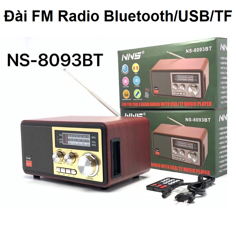 Đài Radio NS-8093BT, Bluetooth Chính Hãng NNS, Bắt Sóng FM, AM, /USB/TF, Cổng Thẻ Nhớ - Loa Dùng Điện 220V Và Pin Sạc
