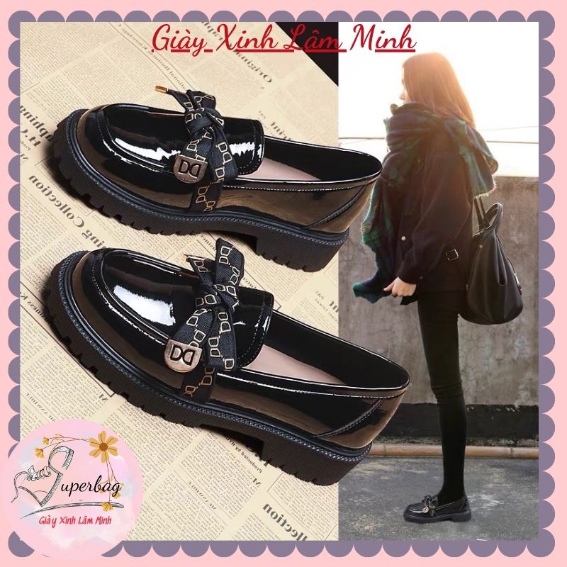 Giày búp bê lolita buộc Nơ in chữ Cao Cấp Siêu Xinh - Giày lười nữ cài nơ thời trang 371 - Giayxinhlamminh