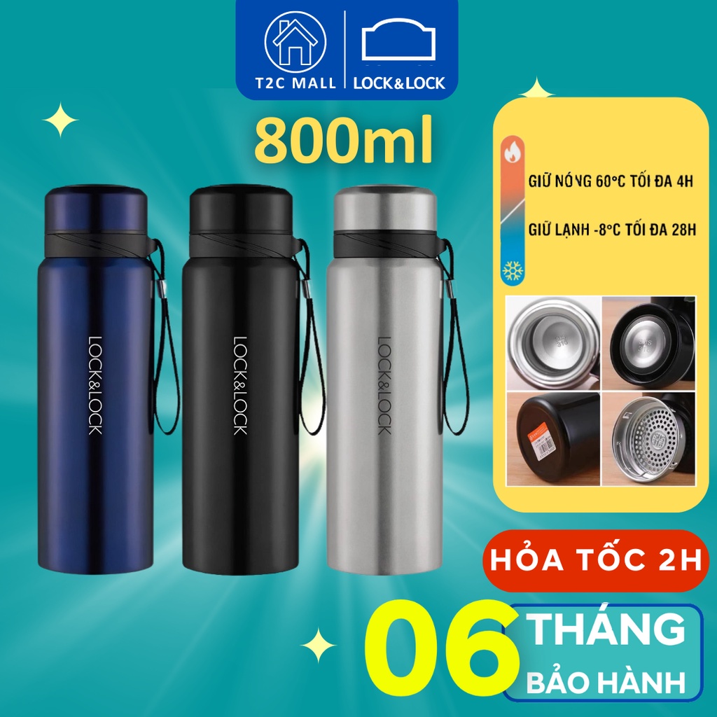 Bình Giữ Nhiệt 800ML Vacuum Bottle Có Khay Lọc Trà Và Dây Treo Lock&Lock LHC6180 T2Cmall