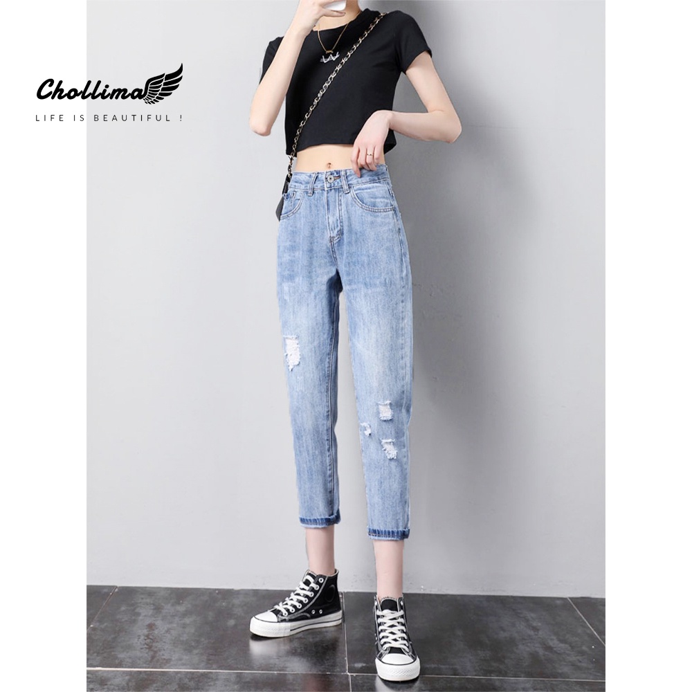 Quần jeans nữ Chollima ống nhỏ rách QD251 ulzzang phong cách hàn quốc trẻ trung năng động