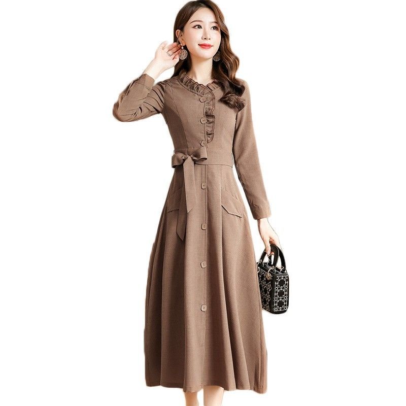 Đầm Lanh Cotton Tay Dài Ôm Eo Thời Trang Mùa Xuân 2022