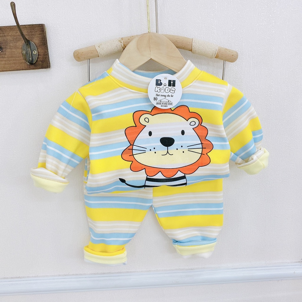 Đồ Bộ cho bé, quần áo nỉ bông dài tay kẻ ngang in hình chuột micky Q001