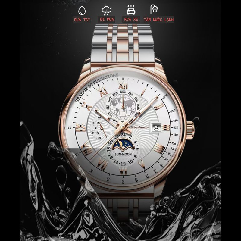 Đồng Hồ Nam Dây Da Đẹp Chính Hãng TAWA POEDAGAR P908 Cao Cấp Chống Nước Độ Sâu 30M