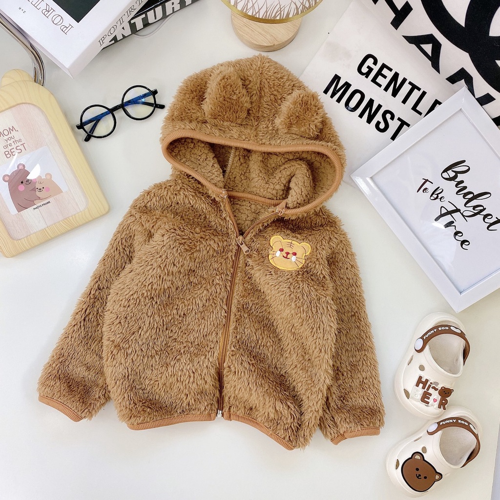 Áo khoác bé trai, Áo khoác bé gái chất liệu lông cừu 7-15kg