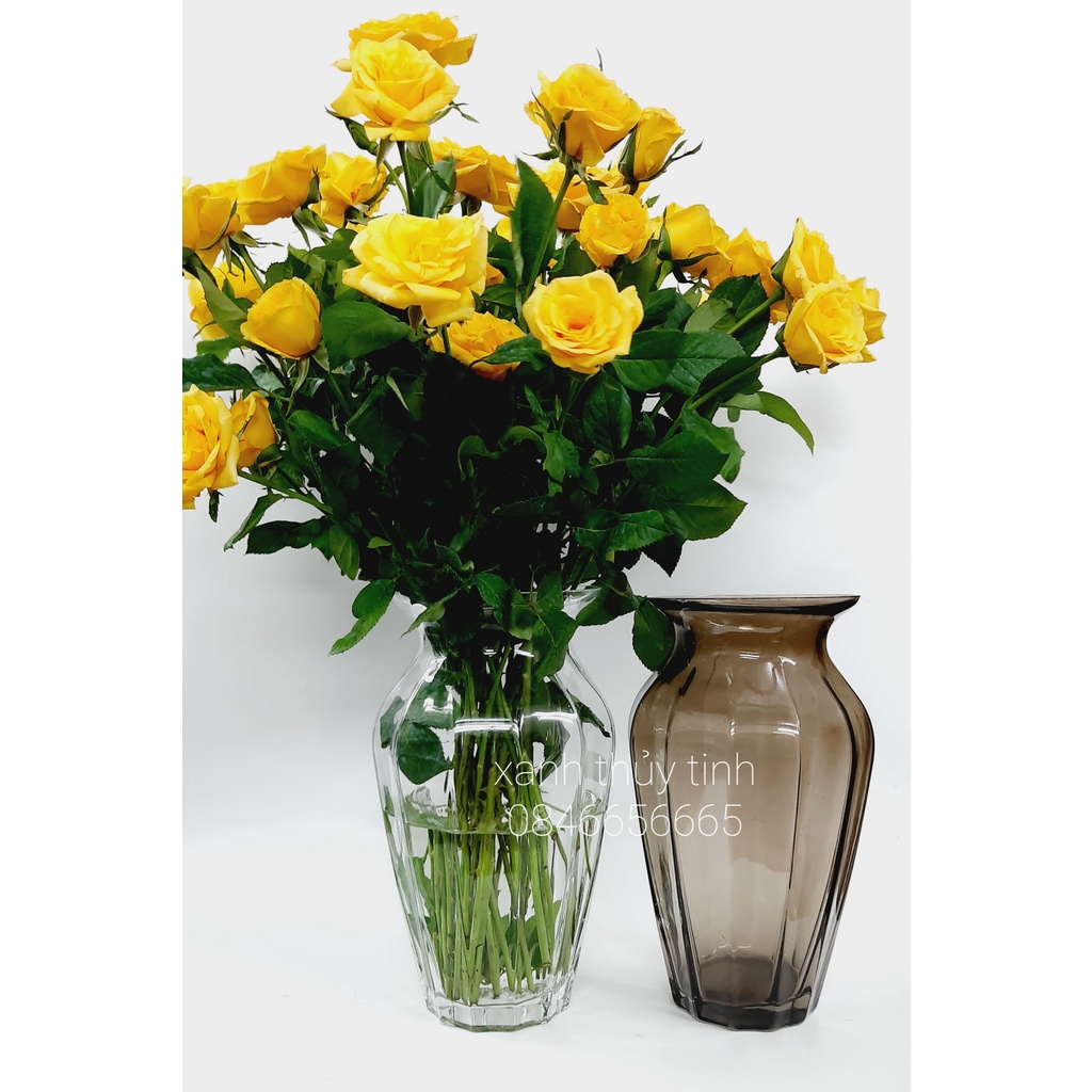 Lọ hoa thủy tinh/ lọ dáng lục bình, nhiều màu dùng để cắm hoa, trang trí nhà cửa cao 25cm