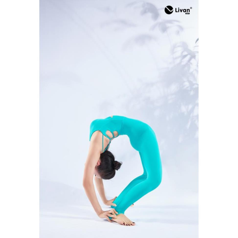 Đồ tập Yoga nữ liền thân, Bộ đồ tập yoga Jumpsuit Winnie màu xanh ngọc Livan sport LV21212205 ;