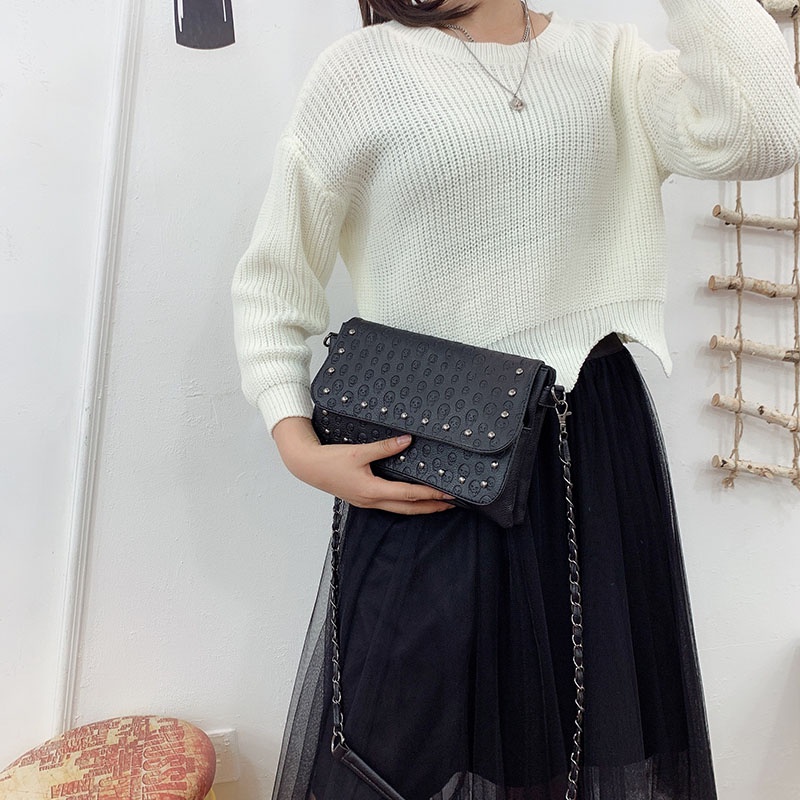 Túi Da pu Đeo Chéo Màu Đen Thời Trang Cho Nữ